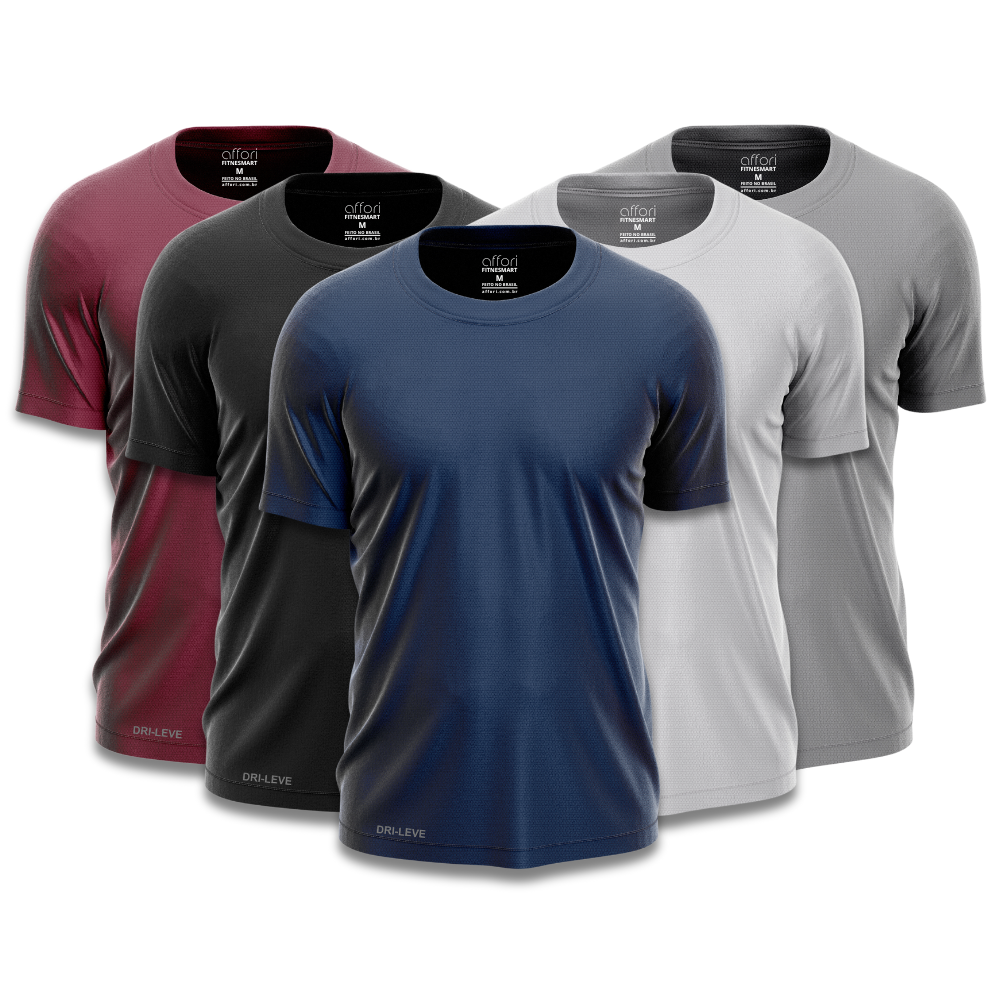 Kit 5 Camisetas Tecnológicas Masculinas FitneSmart - Promoção de Carnaval