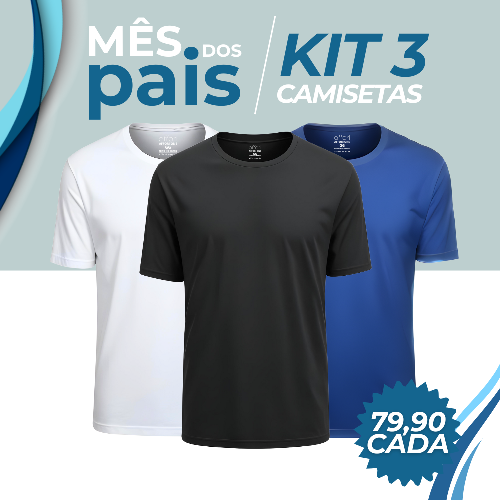 Kit 3 Camisetas Tecnológicas Affori One Ice Touch - Presente dia dos pais