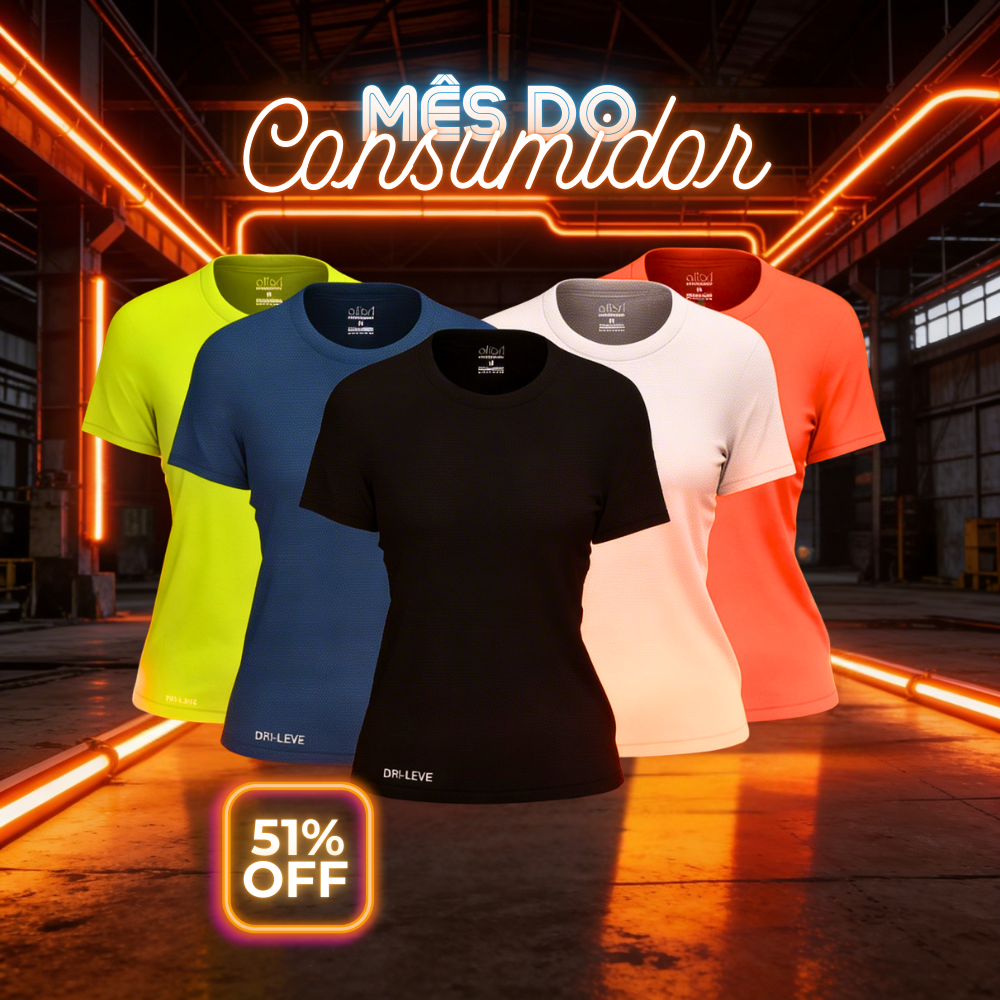 Kit 5 Camisetas Tecnológicas Femininas Fitnesmart - Mês do Consumidor