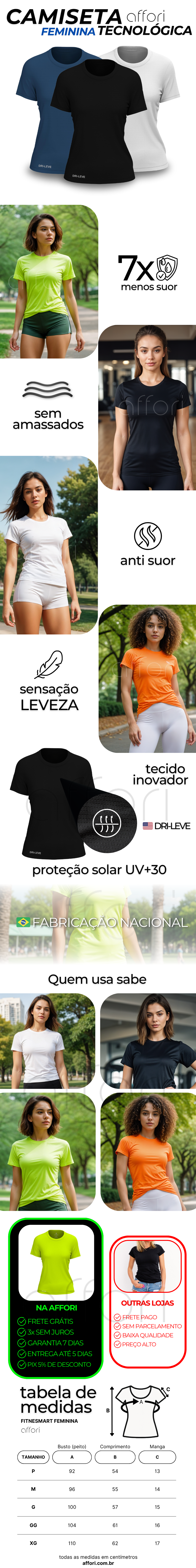 Kit 5 Camisetas Femininas Fitnesmart - Anti Suor
