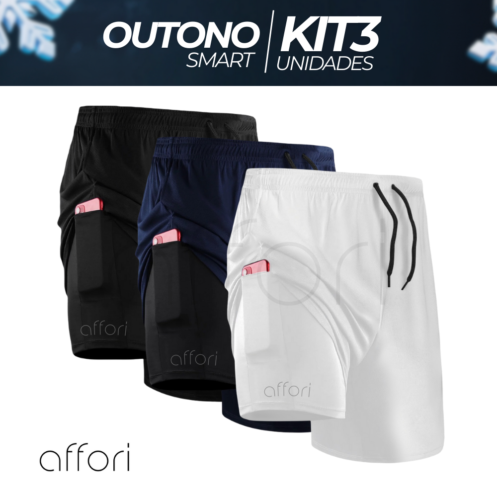 Kit 3 Shorts Compressão 2 em 1 - Promoção Outono Smart