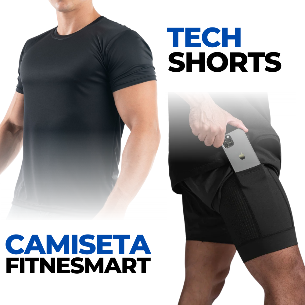 Kit Camiseta e Shorts 2 em 1 Tecnológico - Anti Suor e Compressão