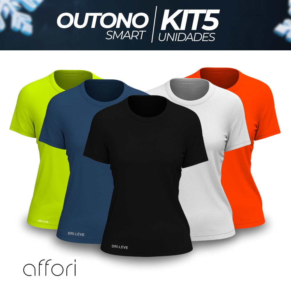 Kit 5 Camisetas Femininas Fitnesmart - Promoção Outono Smart