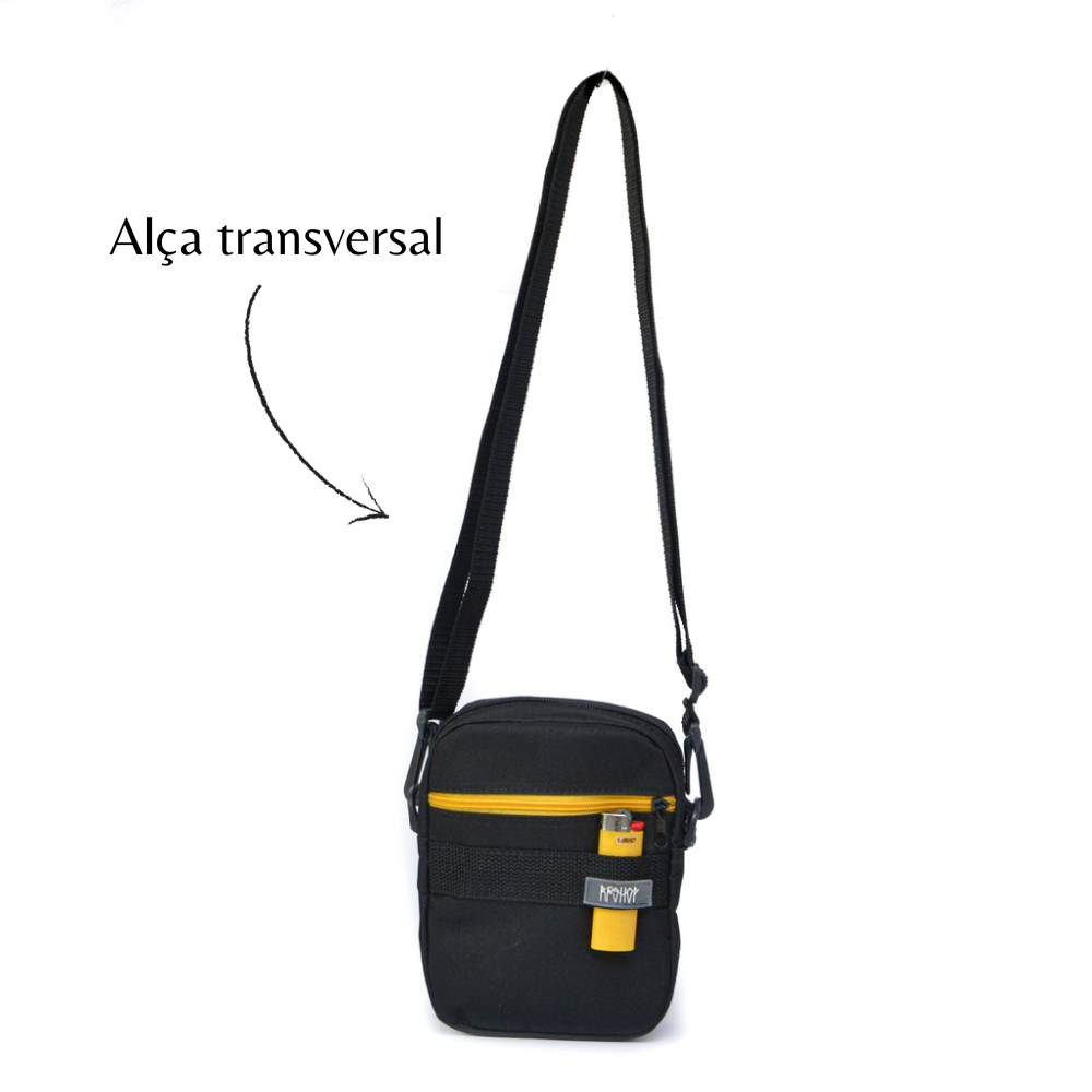 Shoulder Bag Transversal Preta Unissex 2 Zíperes
