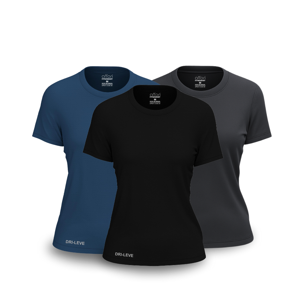 Kit 3 Camisetas Dry Fit Femininas para Academia – Anti Suor