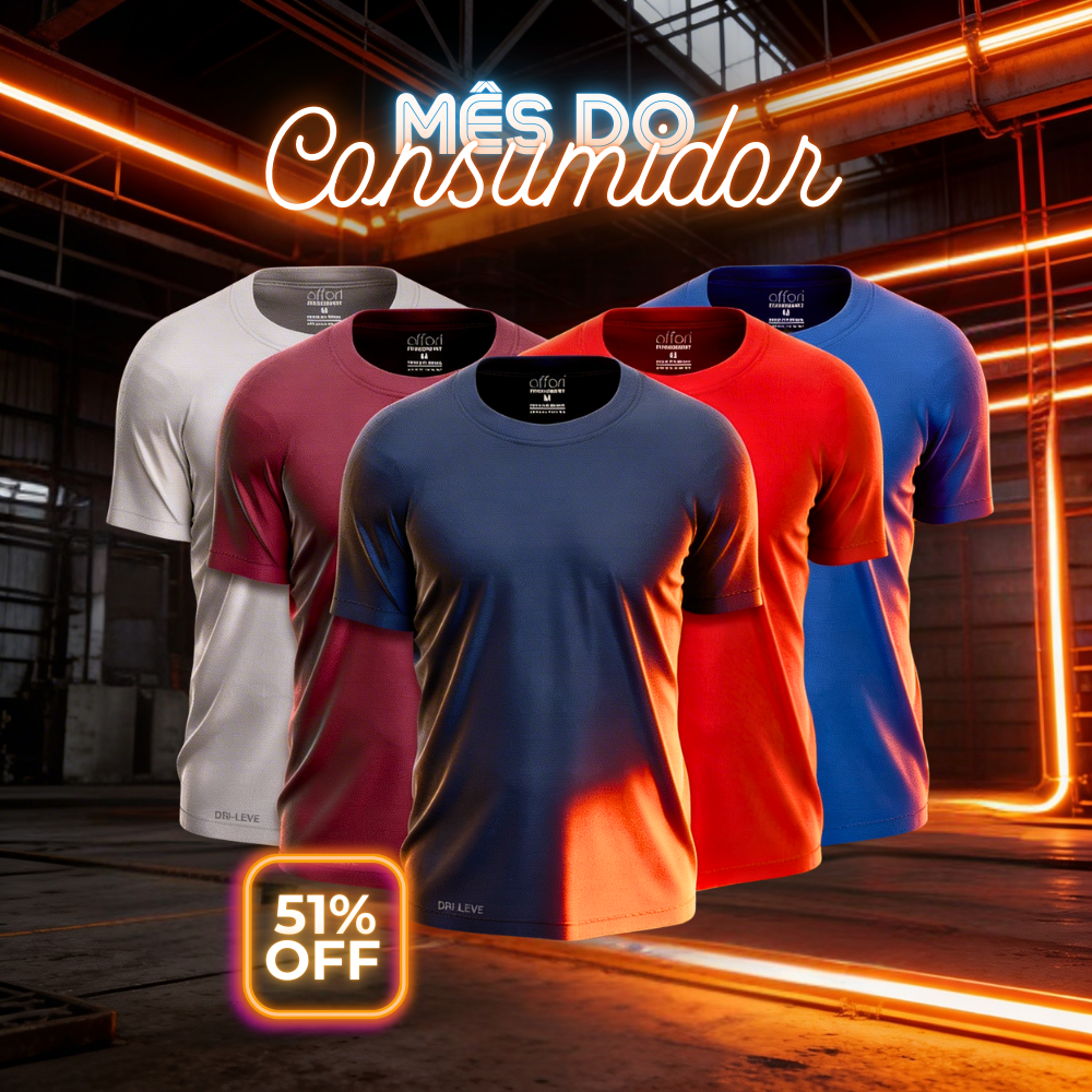 Kit 5 Camisetas Tecnológicas Masculinas FitneSmart - Mês do Consumidor