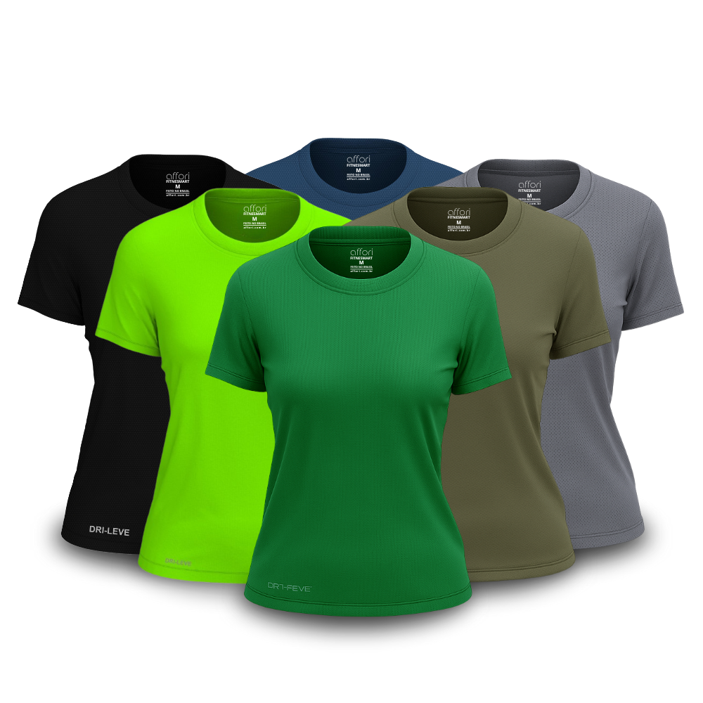 Kit 6 Camisetas Femininas FitneSmart - Anti Suor