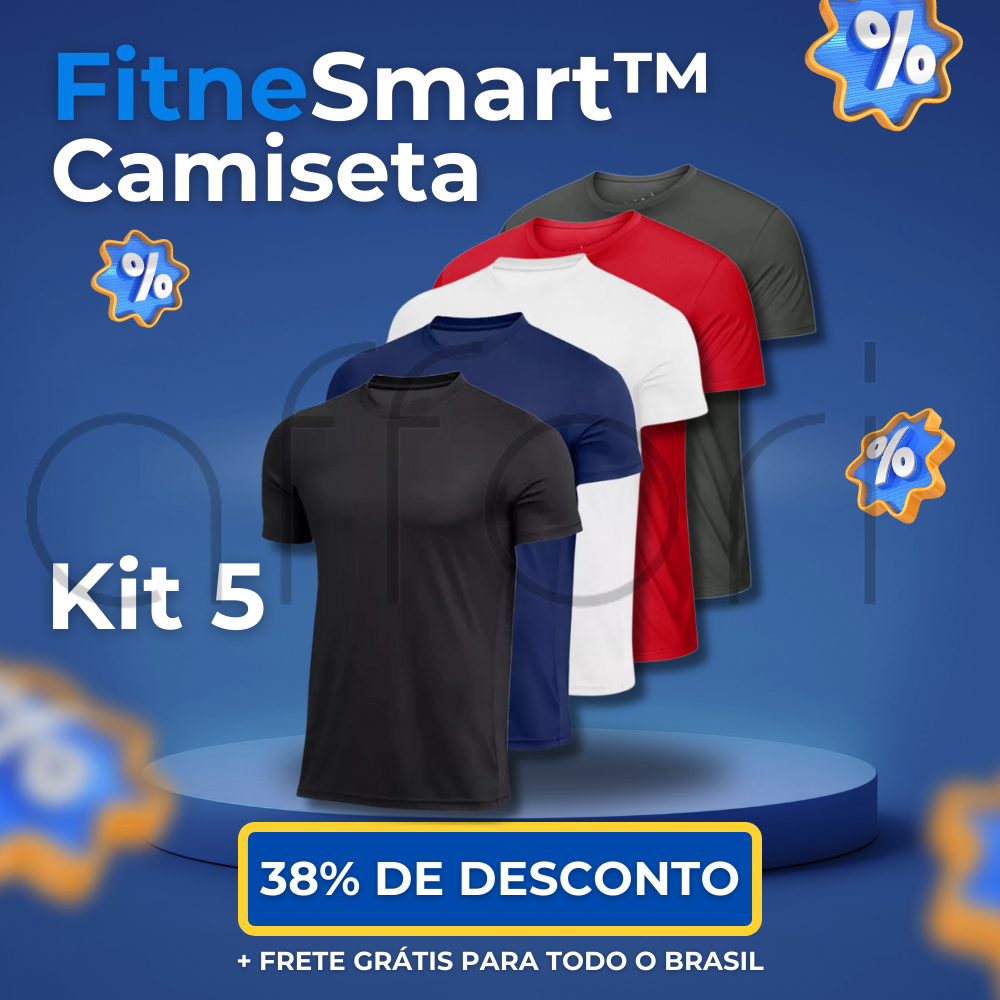 Kit 5 Camisetas FitneSmart™ - Anti-Suor e Anti Odor