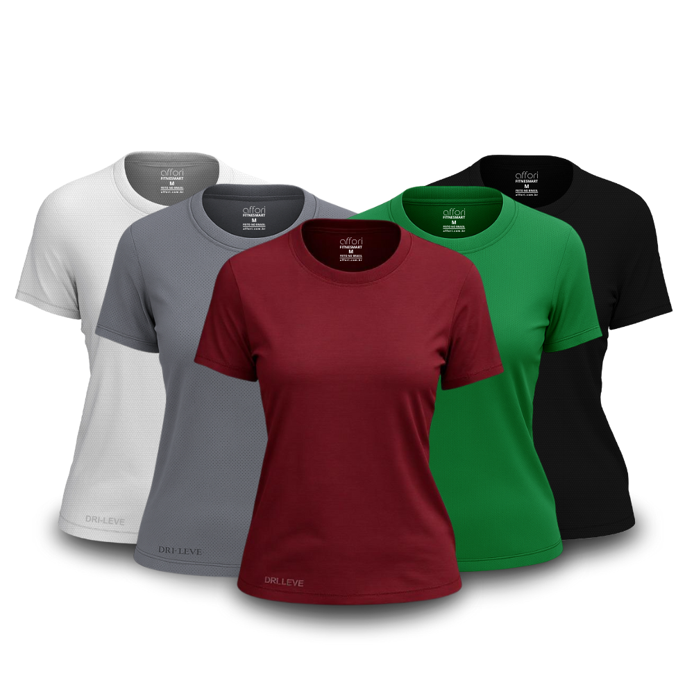 Kit 5 Camisetas Dry Fit Femininas para Academia – Anti Suor