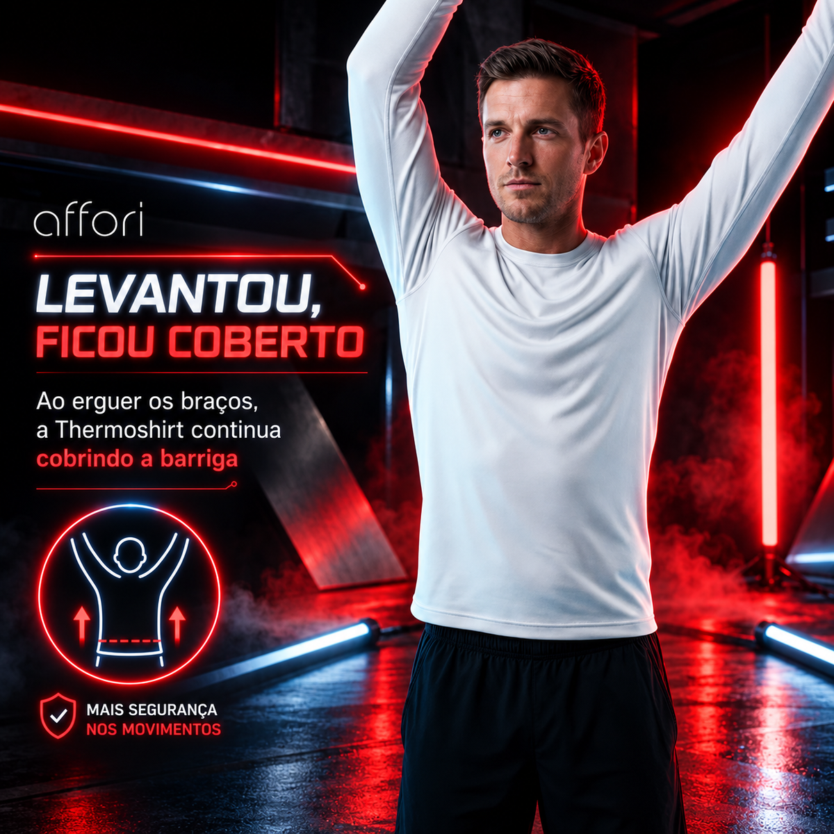 ThermoShirt com cobertura abdominal durante os movimentos